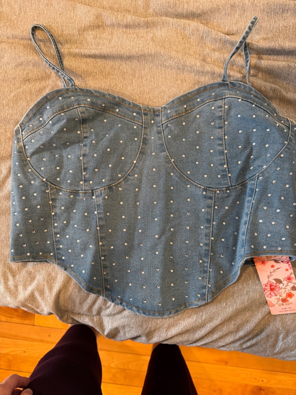 SHEIN Blue Studded Denim Corset Crop Top
